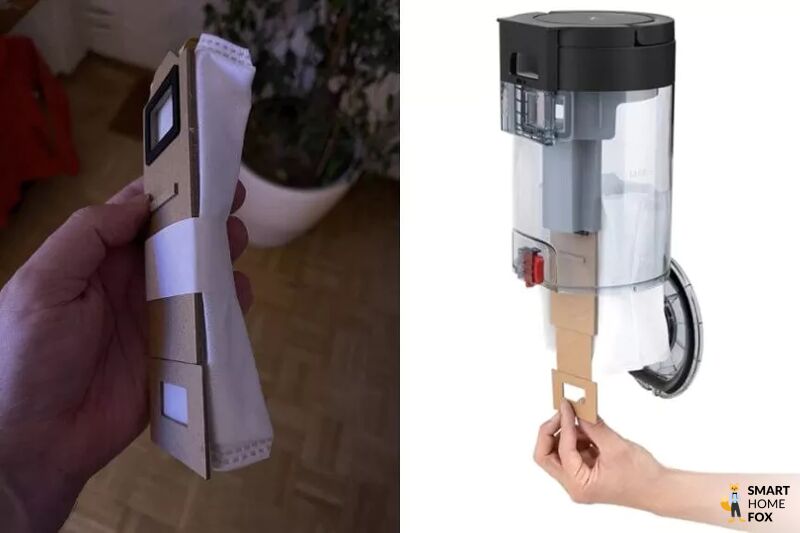 Der Einwegbeutel wird in der Absaugstation des Roborock S7+ eingesetzt.